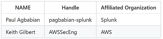 AWS et Splunk se partagent pour le moment le comité de pilotage.