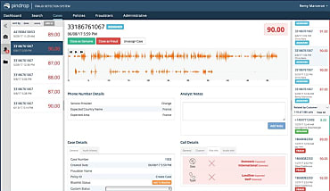 L'interface de l'outil d'analyse de Pindrop qui classifie la nature de l'appel.