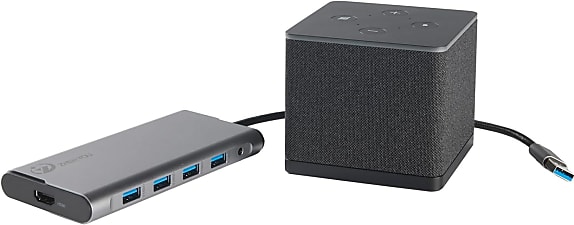 Le Fire TV Cube embarque un SoC Arm à 8 coeurs (4 x 2,2 GHz + 4 x 2 GHz), 2 Go de LPDDR4, un port USB 2.0, une sortie HDMI 2.1 (entrée désactivée sur la version client léger), l'Ethernet 10/100 et le Wi-Fi 6E.