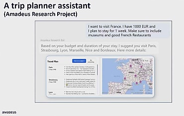 Le projet d'assistant de planification du voyage développé par Amadeus et présenté aux visiteurs du WAICF 2024 à Cannes. © DR