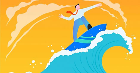 Businessman riding wave illustration. Business concept.