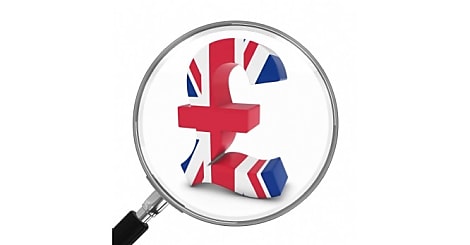 UK Finance Concept - British Pound Symbol Under Magnifying Glass - 3D Illustration