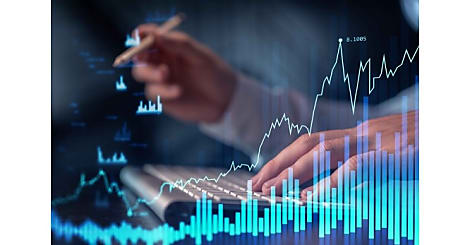 Hands typing the keyboard to research stock market to proceed right investment solutions. Internet trading and wealth management concept. Formal wear. Hologram Forex chart over close up shot.