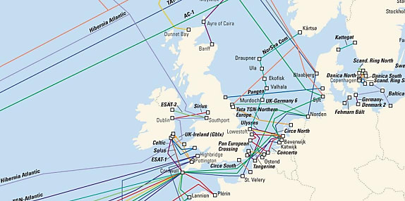La Grande-Bretagne, plaque tournante du trafic IP (carte dévoilée par The Intercept).