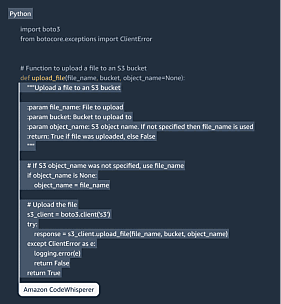 Exemple de code Python pour stocker un fichier sur un compartiment S3