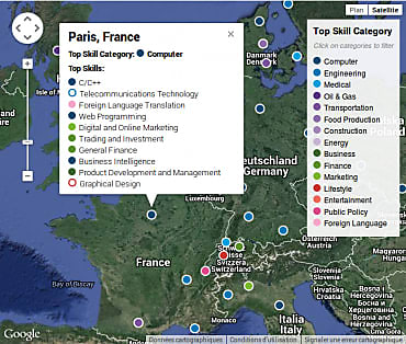 Cartographie 2014 de compétences à partir de données LinkedIn.