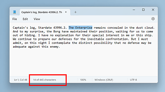 Microsoft avait ajouté le compteur de caractères fin 2023. Et, dans le même temps, une option d’édition avec Bloc-notes dans le menu contextuel de l’explorateur.