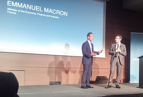 Young Sohn et Emmanuel Macron, ministre de l'Economie et des Finances
