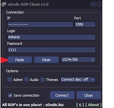 Le client RDP de xDedic.