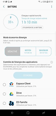 Plusieurs mode pour optimiser la batterie sont dispobibles