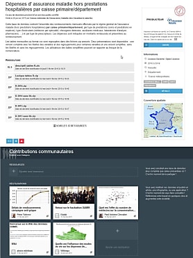 Exemple d'un jeu de données sur les dépenses d'assurance maladie et des réutilisations publiées par des citoyens et associations (source : Etalab).