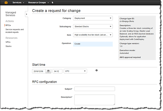 Une demande de changement sur la console Amazon.