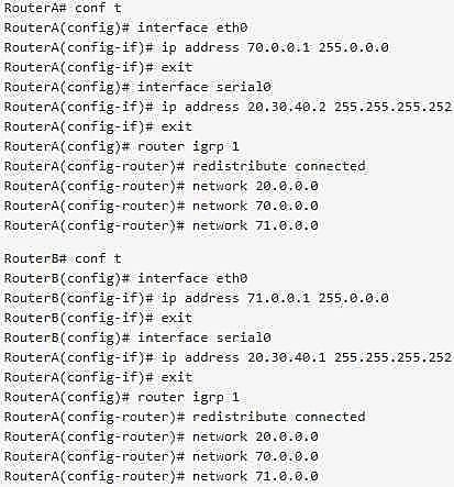 un exemple de configuration basique d'IGRP, tiré du site « Internetworking » (networking.ringofsaturn.com)