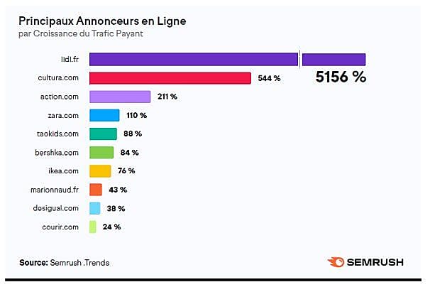 Les 15 principaux domaines retail en France (par trafic moyen du 22 janvier au 24 avril)