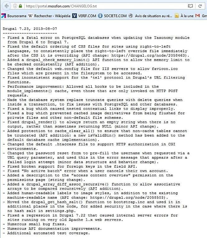 Drupal 7.23, une version vieille de trois ans.