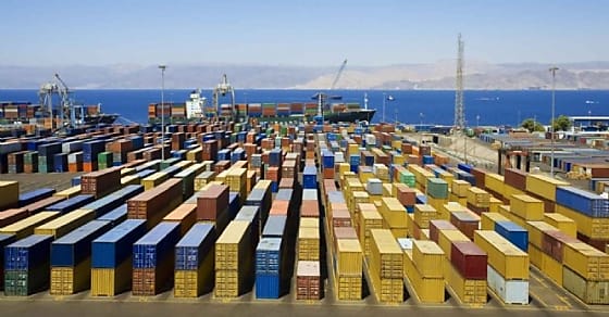 panoramic view of containters in a harbour